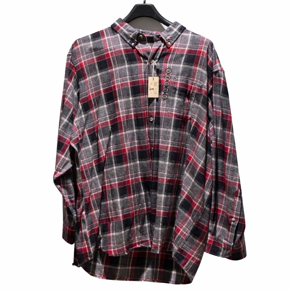 REDHEAD Men’s Size 4XL Plaid Flannel Shirt Red Ivory Gray Long Sleeve NEW NWT